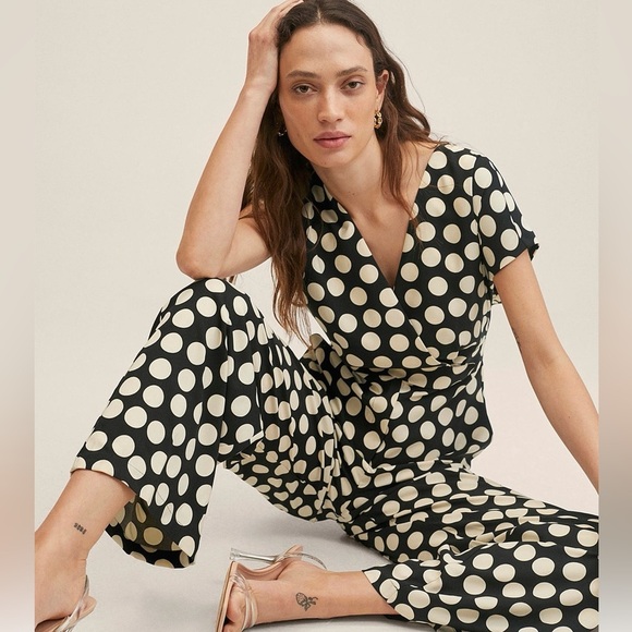 MANGO Polka Dot Print Wide Leg Sleeveless Jumpsuit - Picture 5 of 14